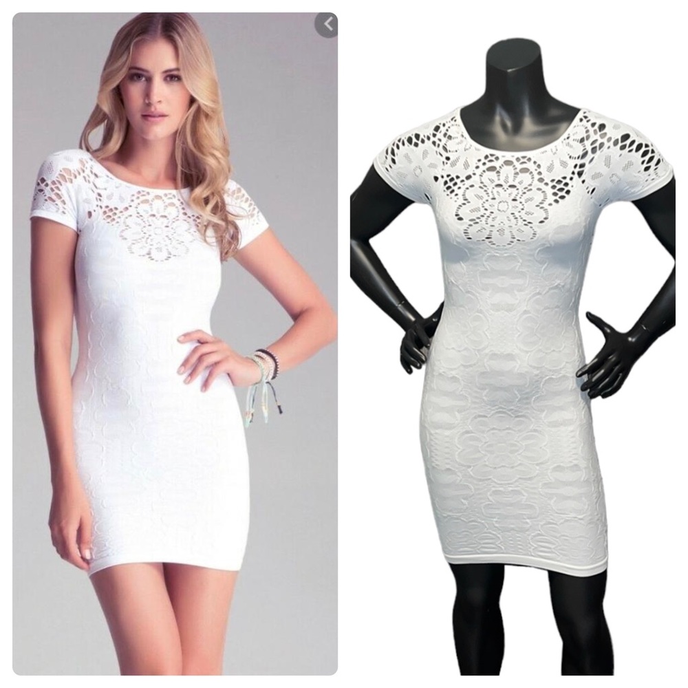 Bebe White Seamless Floral Embossed Bodycon Dress XS